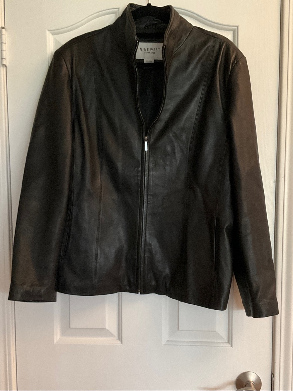 Nine West Women’s Black Genuine Leather Zip Jacket